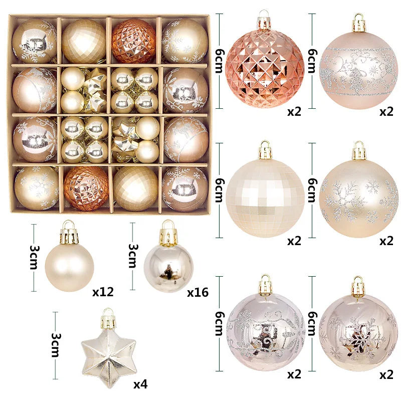 44Pcs 3/6CM Christmas Ball Christmas Tree Decoration Ornaments for Home Decor Halloween New Year Navidad Pendant Ball Accessory