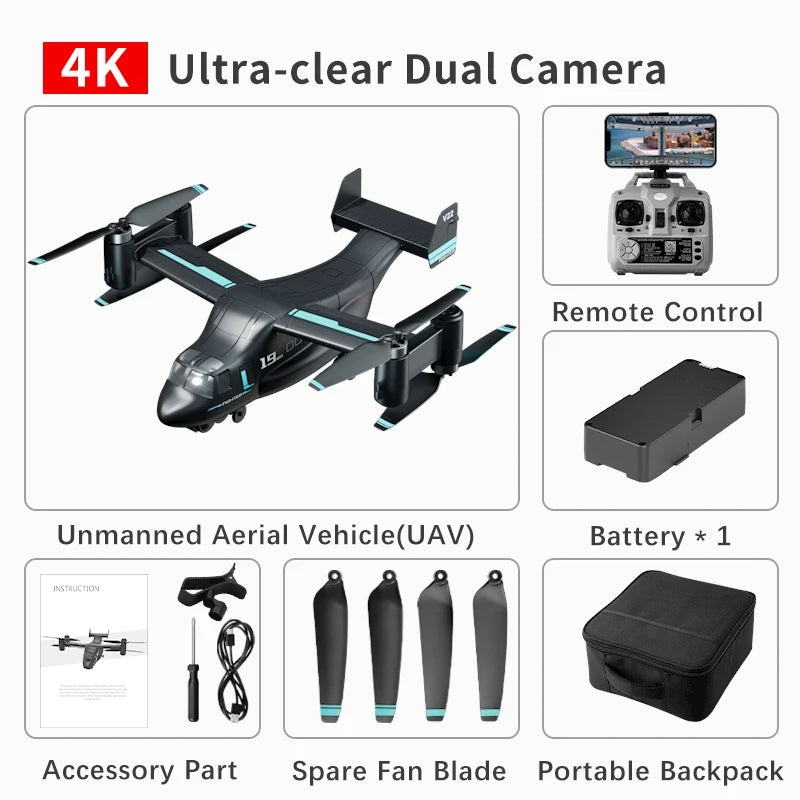 JIKEFUN LM19 Max RC UAV Osprey Helicopter with Camera 4K HD Fly Around Remote Control Drone Brushless Quadcopter Toys for Adults
