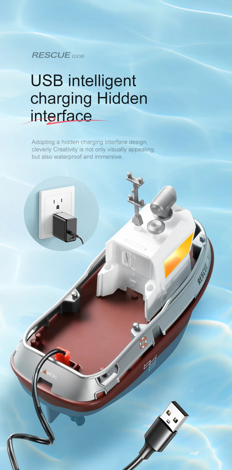 RC Boat 1/32 Remote Control Mini Rescue Boat Dual Motor Waterproof RC Racing Ship 2.4G Watercraft Speedboat Toys for Boys Gifts