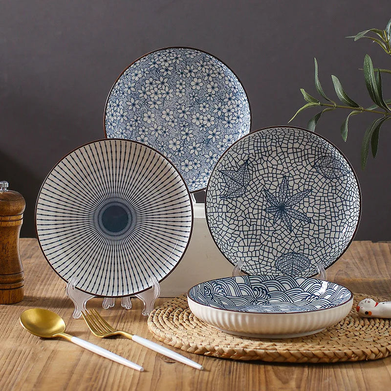 7 Inch Japanese Patterned Disc Ceramic Plate Dinner Dishe Plates Steak Salad Dessert Dinner Dish Home Art Tableware