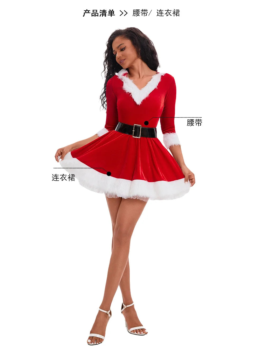 New Fashion Women Half Sleeve Solid Popular Ladies Santa Claus Xmas Theme Costume Cosplay Outfit Waistbelt Fancy Christmas Dress