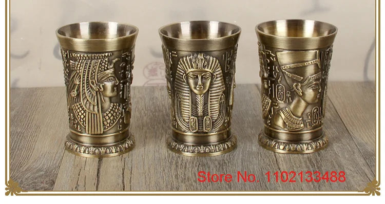 3 Pcs Lot Bronze Shot Glass Retro Egypt Small Wine Tasting Glasses 3D Relief Rameses Metal Baijiu Cup Liquor Spirits Soju Cups