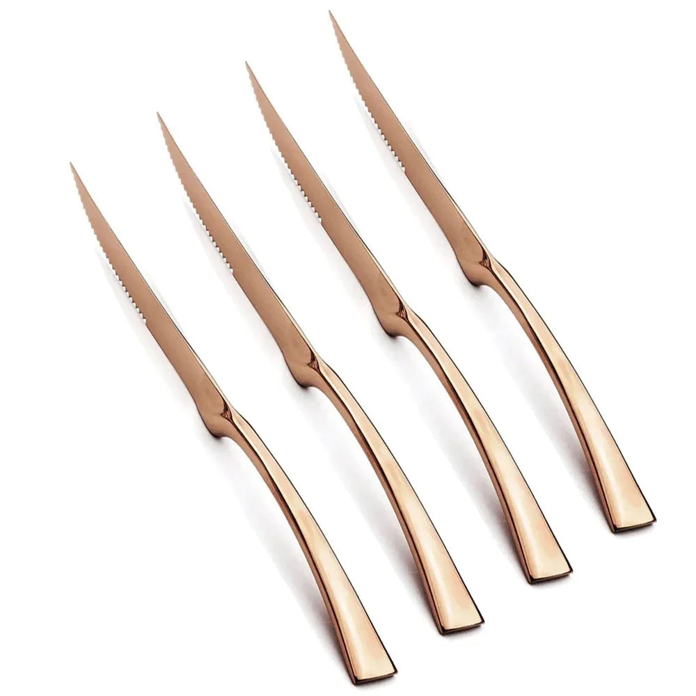 4Pcs Dinner Mirror Knife Set Stainless Steel Cutlery Gold Silverware Kitchen Flatware Western Dinnerware Restaurant Steak Knives