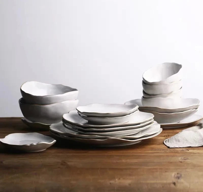 Dinner Plate Set - Rice, Soup, Noodle & Sushi Bowls with Sauce Dishes and Western Steak Plates for Versatile Dining
