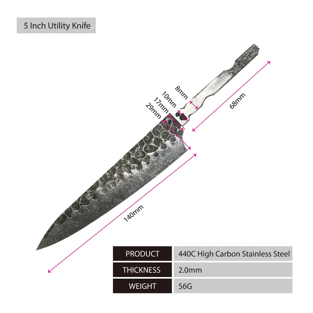 Amber 440C high carbon steel hammer black forge blade blank handle DIY knife blade