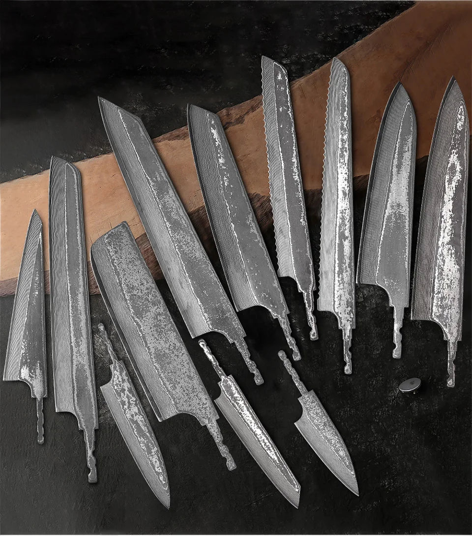 F.YOUNG DIY Damascus Steel Japanese Kitchen Chef Knife Blank Blade VG10 Full Tang Integral Hand Forged Sharp Edges Making Tools