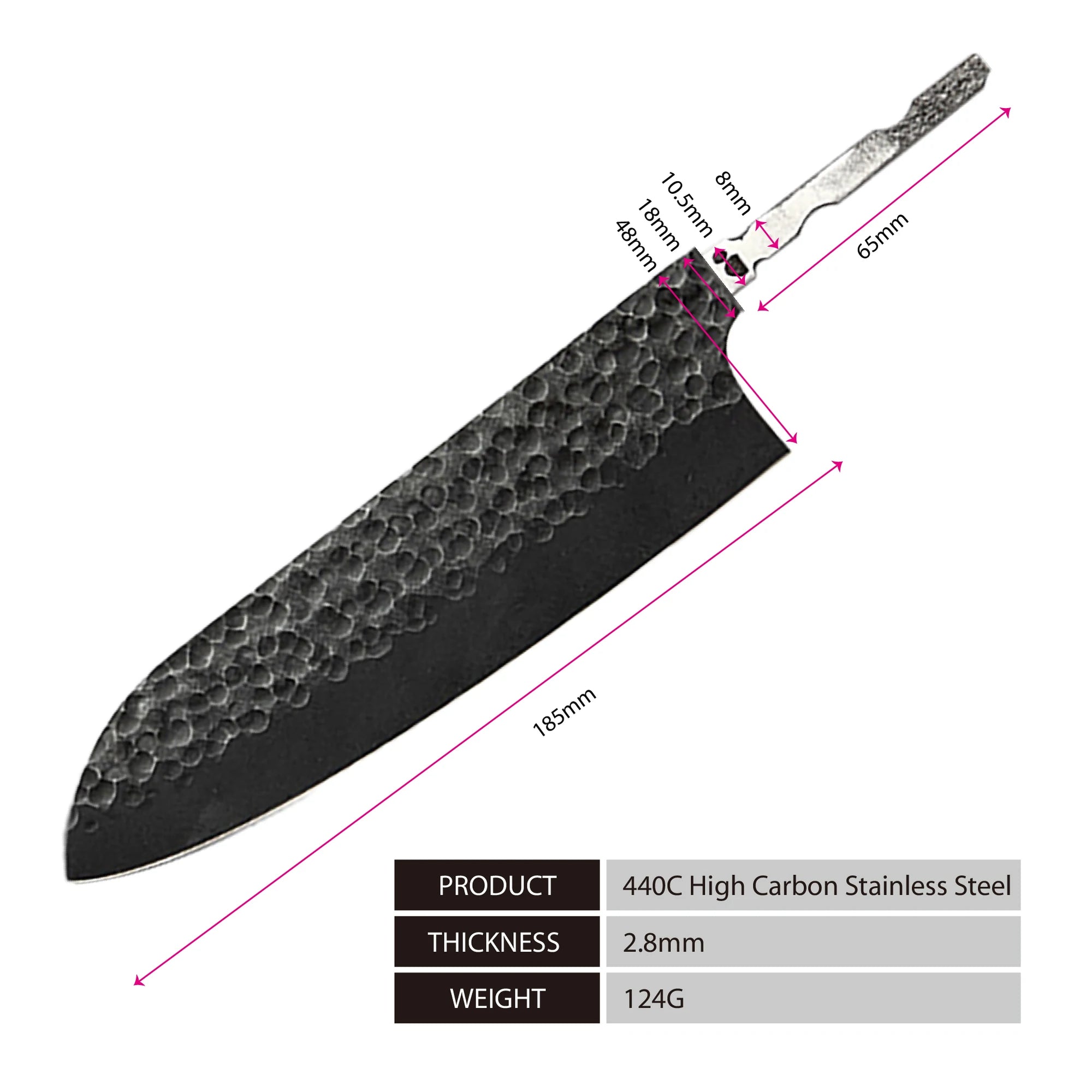 Amber 440C high carbon steel hammer black forge blade blank handle DIY knife blade