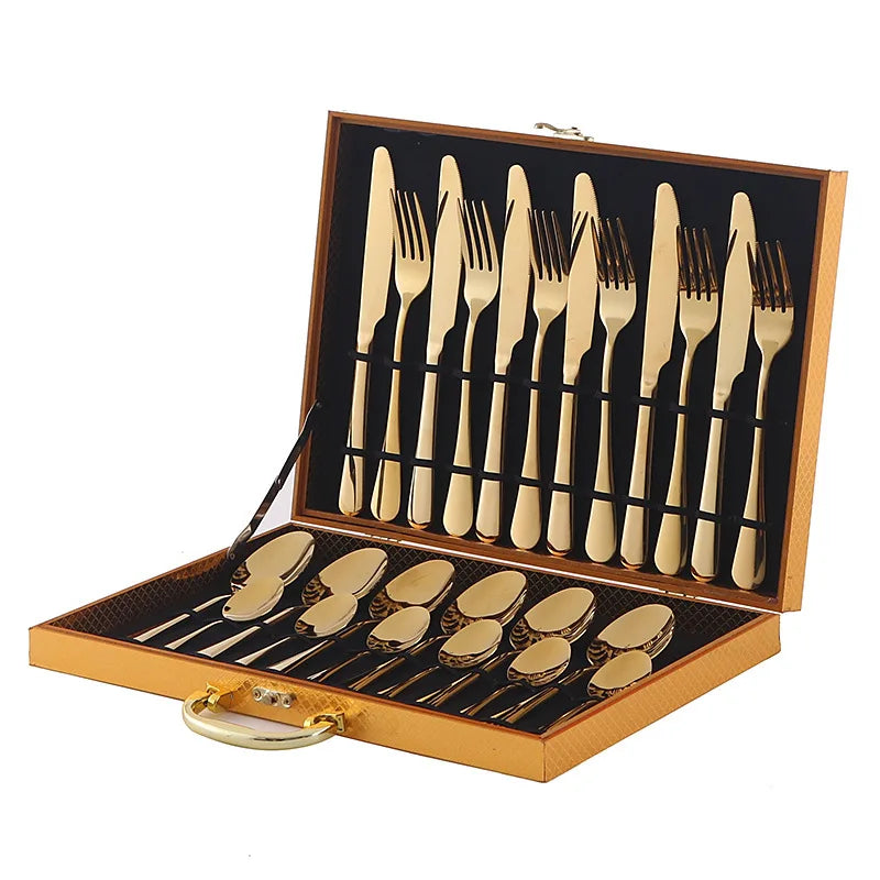 Stainl Steel Western Dining Utensils Set 24-Piece Set Steak Knife Fork Spoon Dinnerware Set Korean Sle Children's Cutler...