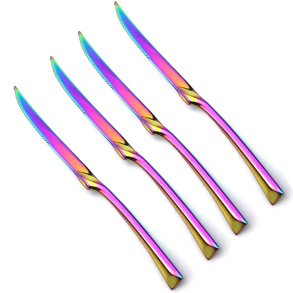 4Pcs Dinner Mirror Knife Set Stainless Steel Cutlery Gold Silverware Kitchen Flatware Western Dinnerware Restaurant Steak Knives