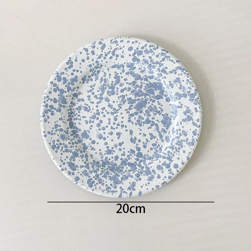 European Enamel Dinner Plate Set Retro Splash Ink Home Dishes and Plates Sets Creative Living Room Desktop Fruit Salad Dish