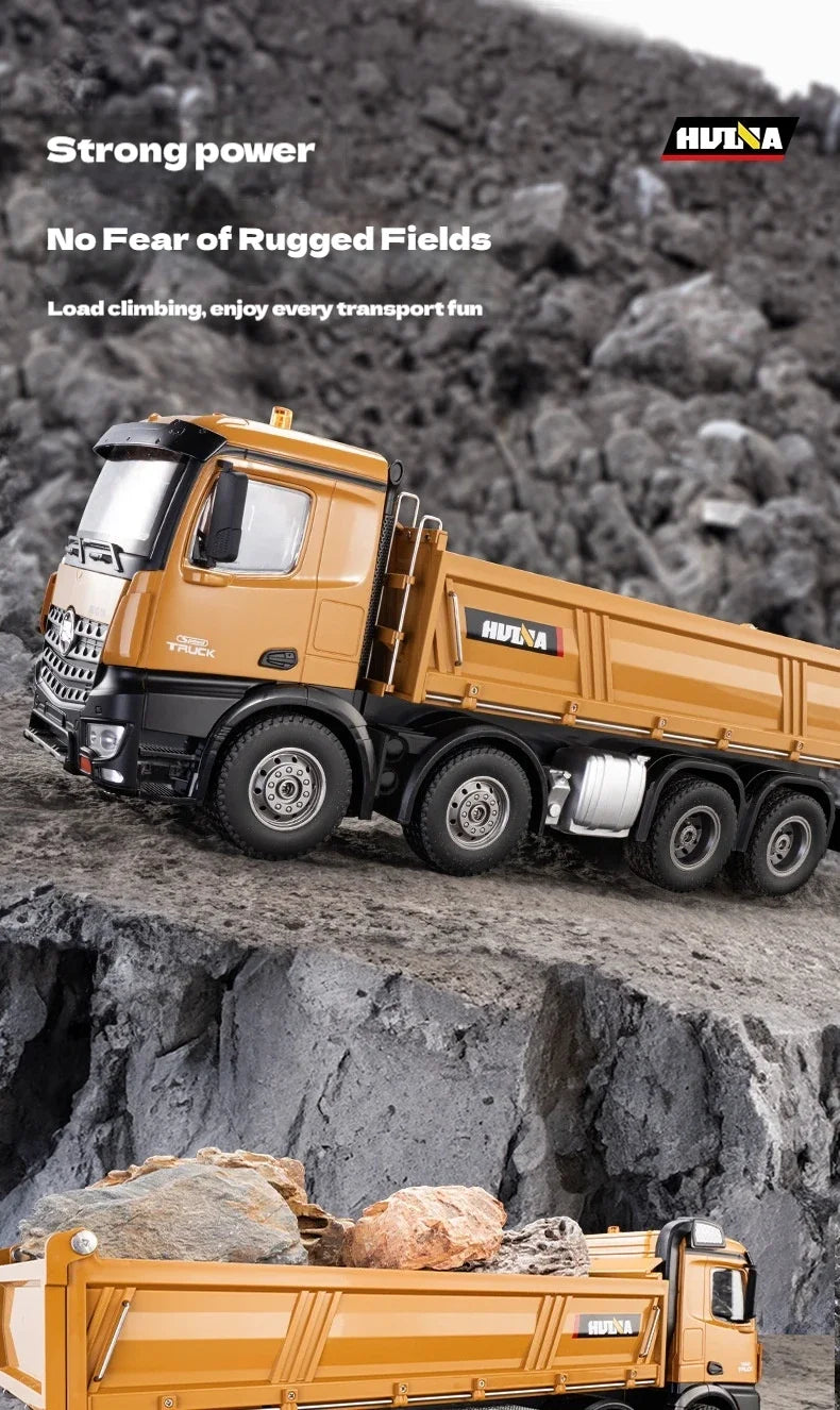 Huina 1536 1/14 Semi Alloy Transport Eight Wheeled Dump Truck With Sound And Light Remote Control Engineering Vehicle Toy Gift