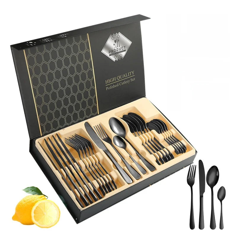 Stainl Steel Western Dining Utensils Set 24-Piece Set Steak Knife Fork Spoon Dinnerware Set Korean Sle Children's Cutler...