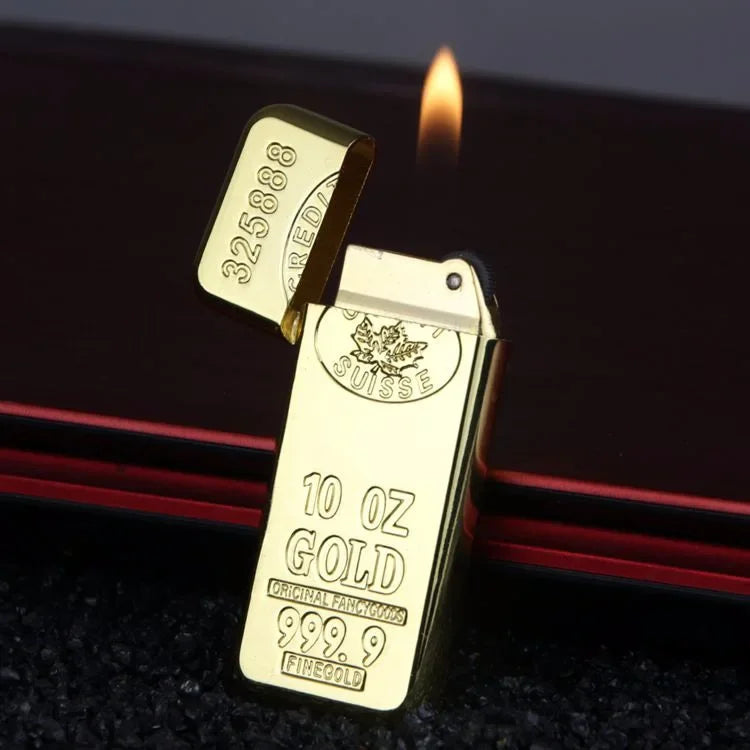 Gold Bar Gas Inflatable Lighter Cigarette Accessories Butane Lighters Metal Windproof Lighter Men's Luxury Lighter Gift Gadgets