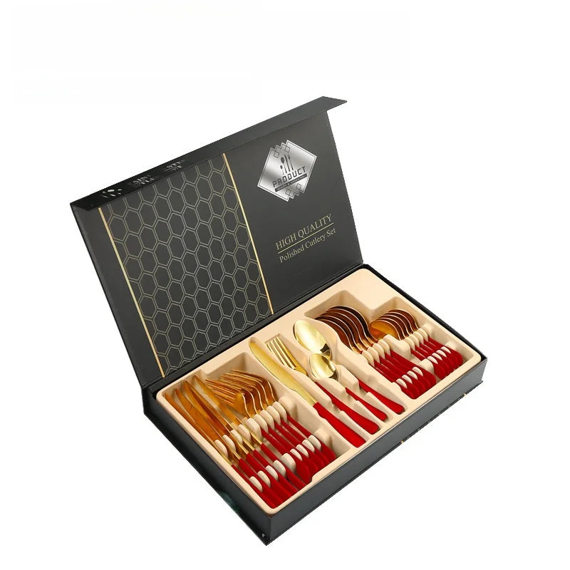 Stainl Steel Western Dining Utensils Set 24-Piece Set Steak Knife Fork Spoon Dinnerware Set Korean Sle Children's Cutler...