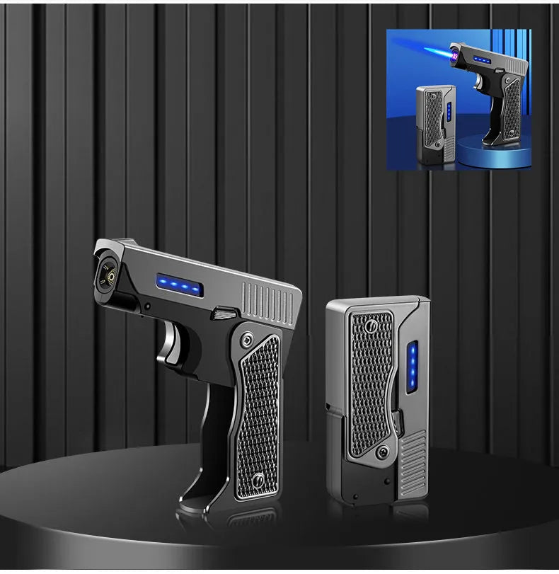 Gas-Electric Dual-Purpose Lighter Windproof Jet Lighter Double-Arc Cigarette Lighter Foldable Gun-Type Lighter Men'S Gadget Gift