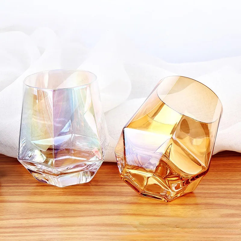 11OZ 320ml Glass Drinking Whiskey Cup Household Hexagonal Glass Diamond Shaped Geometric Juice Beer Cups Home Luxury Drinkware