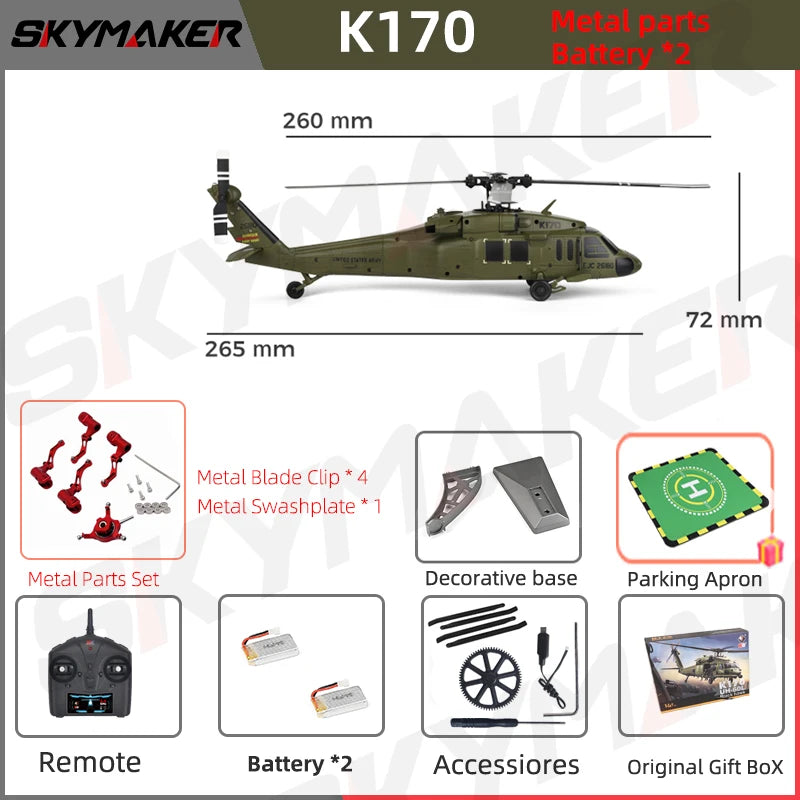 WLtoys RC Helicopters Brushless Motor k170 UH-60L 2.4Ghz 4CH 6-Aixs Gyroscope Single Blade Propellor Gyro Rc Toys for Children