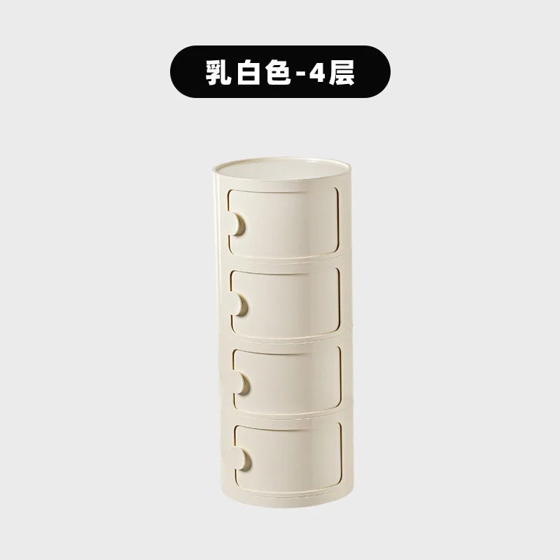 Household Nordic Bedside Table with Handle Portable Creative Round Storage Cabinet Bedroom Multi-Layer Modern Simple Plastic Sid