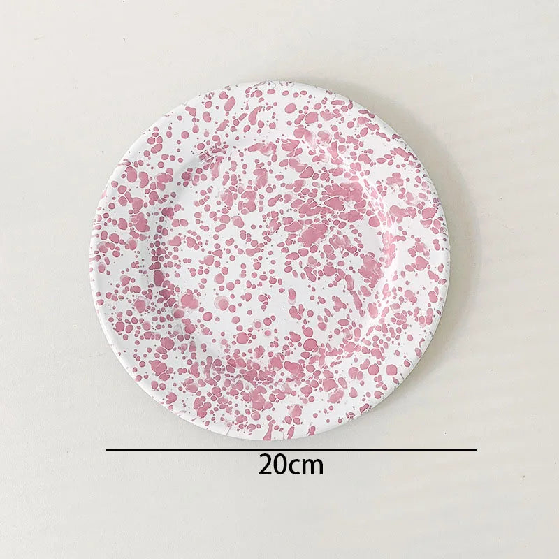 European Enamel Dinner Plate Set Retro Splash Ink Home Dishes and Plates Sets Creative Living Room Desktop Fruit Salad Dish