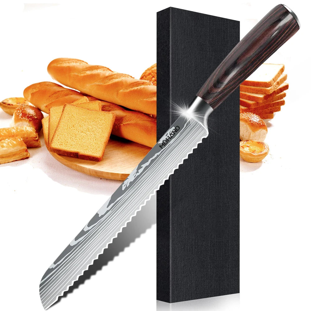 MDHAND 1-10PCS Chef knife Japanese Kitchen Knives Set Professional Laser Damascus Pattern Stainless Steel Cleaver Slicer Knife