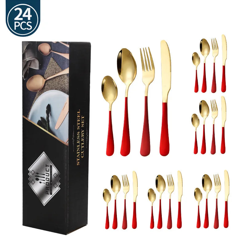 Stainl Steel Western Dining Utensils Set 24-Piece Set Steak Knife Fork Spoon Dinnerware Set Korean Sle Children's Cutler...