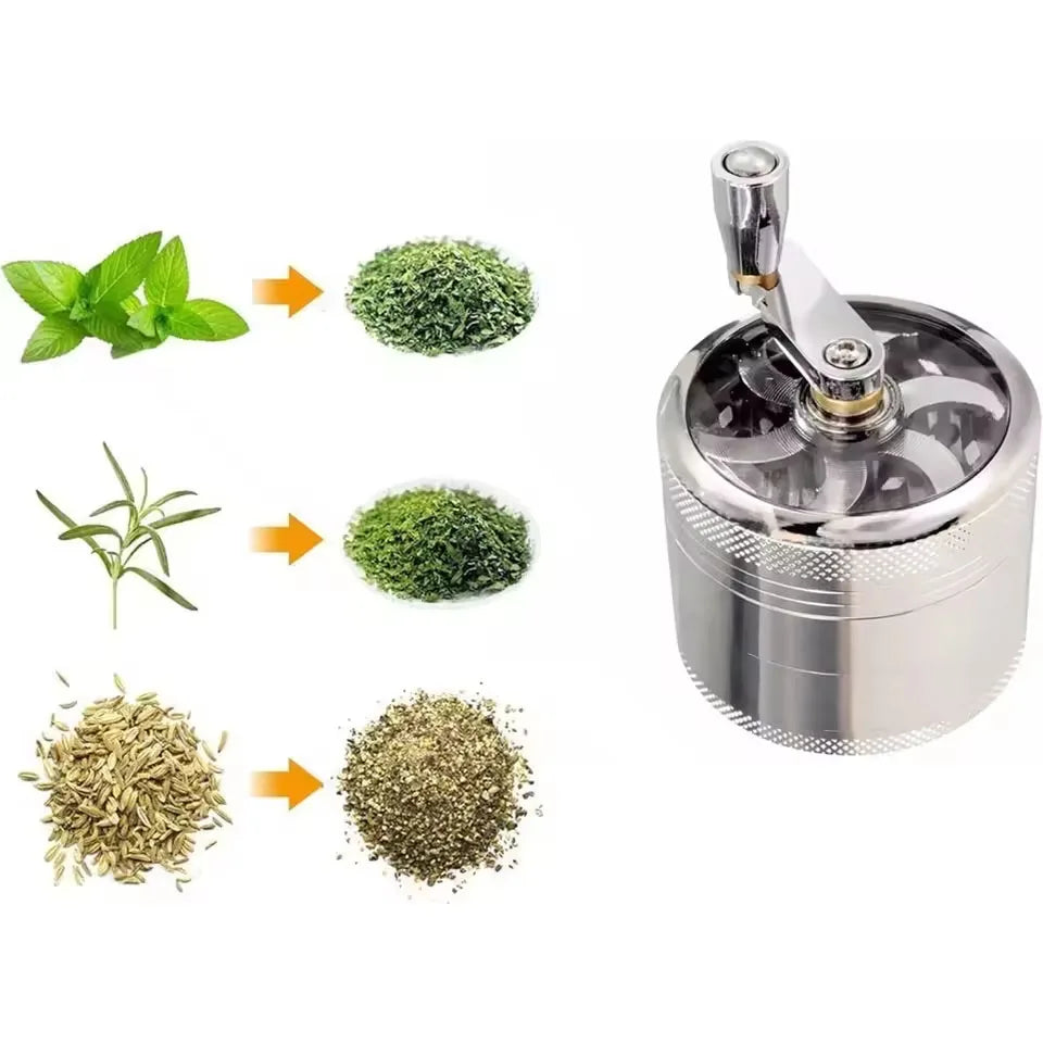 63MM 4 tier hand cranked zinc alloy herb grinder herb grinder spice grinder for smoking accessories, hard spices