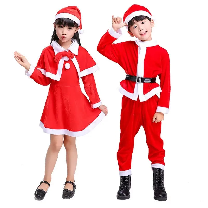 2025 Children's Christmas Costumes, Cosplay Costume Set for Santa Claus Boys and Girls, Classic Red Fashion Costumes, Baby and T