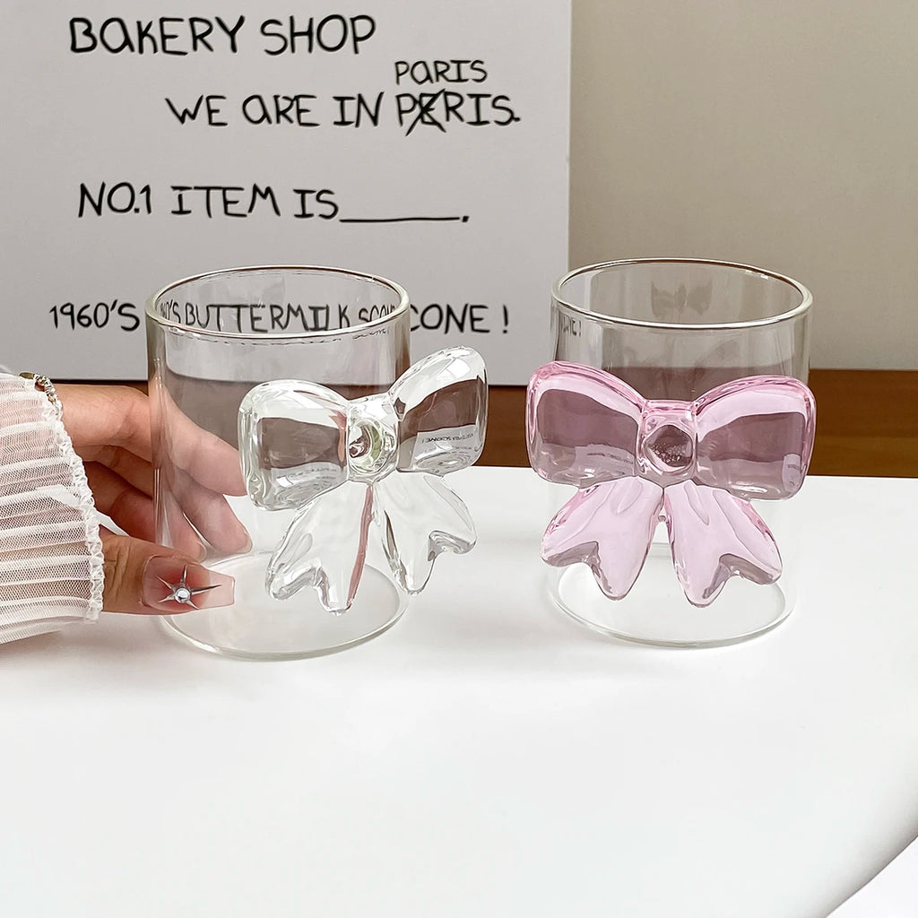 1Pc Handmade Glass Bow Tie Cup, Exquisite and Simple Bow Tie Glass Cup, Suitable for Daily Household Use as Drinking Cup, Milk Cup, Juice Cup, Candlelight Dinner, Family Party, Birthday Party Drinkware, Gift Giving