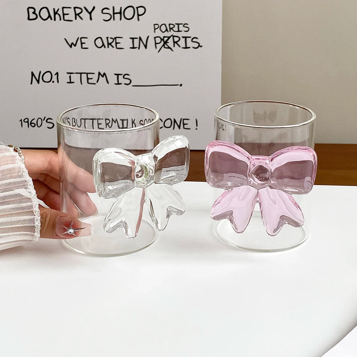 1Pc Handmade Glass Bow Tie Cup, Exquisite and Simple Bow Tie Glass Cup, Suitable for Daily Household Use as Drinking Cup, Milk Cup, Juice Cup, Candlelight Dinner, Family Party, Birthday Party Drinkware, Gift Giving