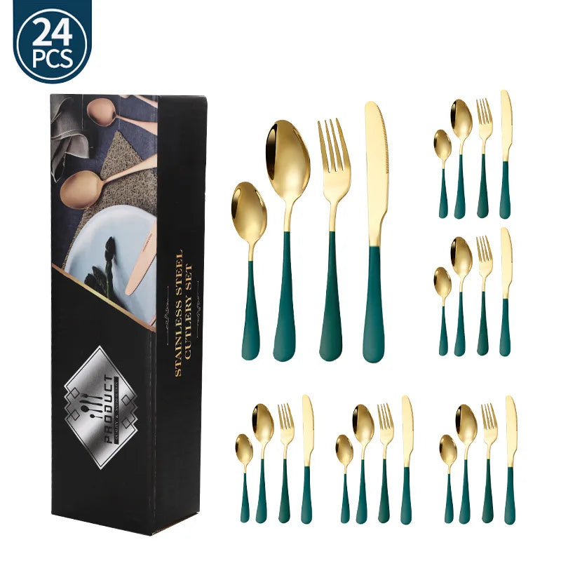 Stainl Steel Western Dining Utensils Set 24-Piece Set Steak Knife Fork Spoon Dinnerware Set Korean Sle Children's Cutler...