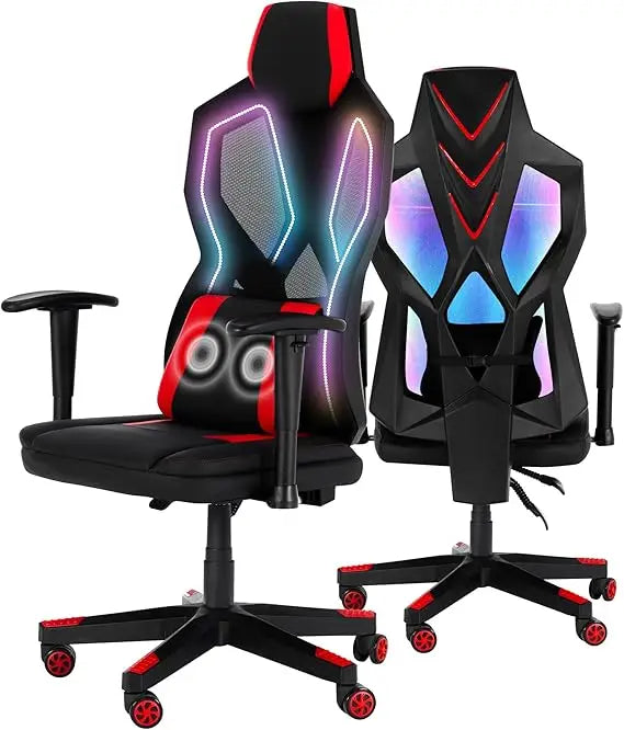Gaming Chair with RGB LED Lights, Video Game Chair Ergonomic Computer Gamer Chair with Massage Lumbar Support (Red)