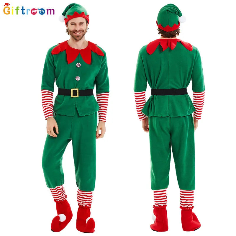 2025Children and adults Christmas elf costumes, Santa Claus costume sets, green elves, Halloween cosplay, 2024 new products
