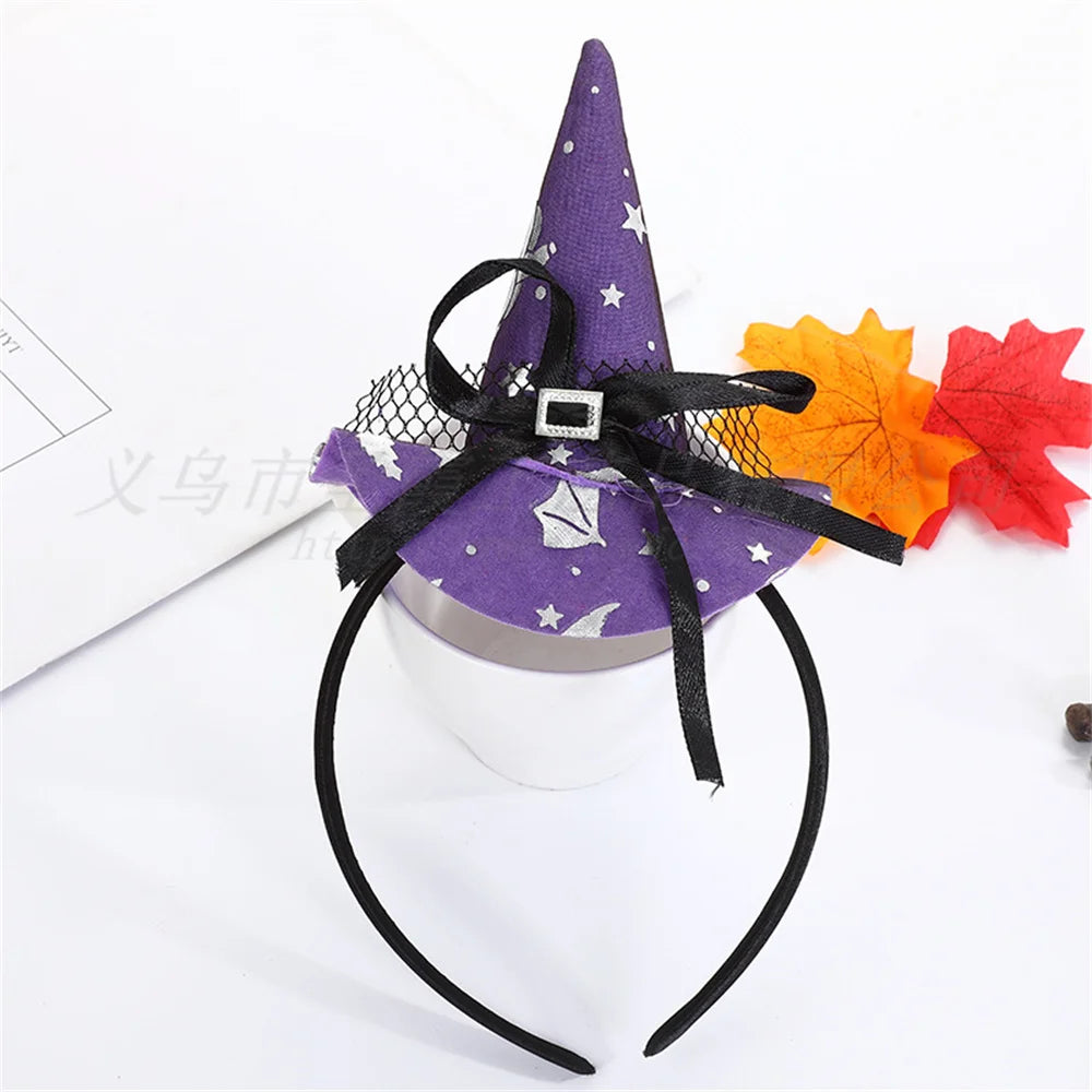 Mini Pointy Witch Hat Hairbands Spider Web Pumpkin Skull Shaped Hair Hoops For Kids Girls Halloween Headbands Cosplay Decoration