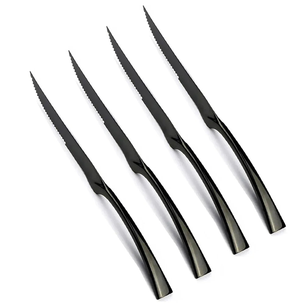 4Pcs Dinner Mirror Knife Set Stainless Steel Cutlery Gold Silverware Kitchen Flatware Western Dinnerware Restaurant Steak Knives