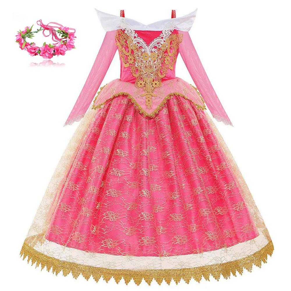 Halloween Costume  Autumn and Winter New Girls Aurora Dress Sleeping Beauty Princess Aurora Skirt Super Fairy Foreign Style Lace