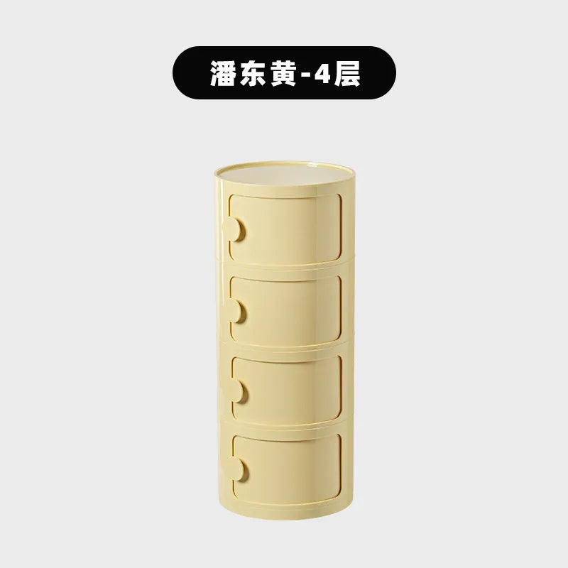 Household Nordic Bedside Table with Handle Portable Creative Round Storage Cabinet Bedroom Multi-Layer Modern Simple Plastic Sid