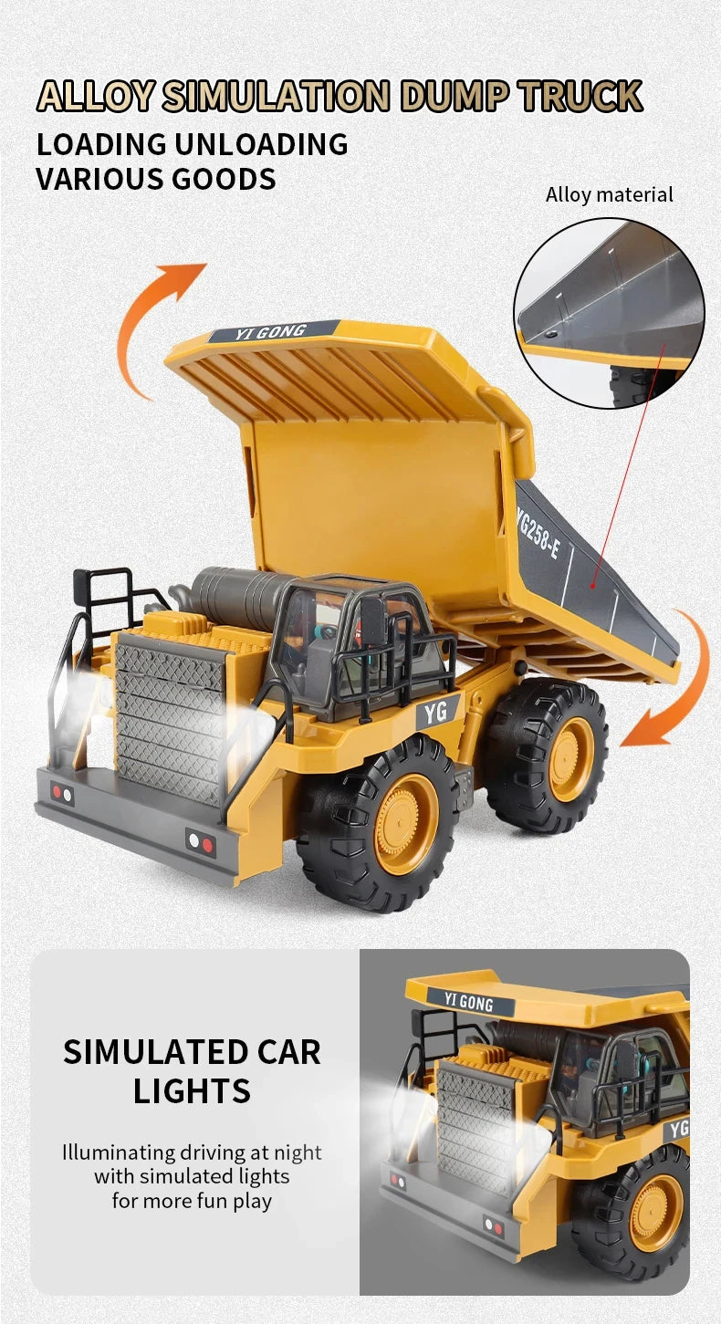 1:24 Scale 2.4G RC Construction Vehicle Toys Set for Kids: Excavator, Dump Truck, Loader, Bulldozer - Premium Alloy & Plastic