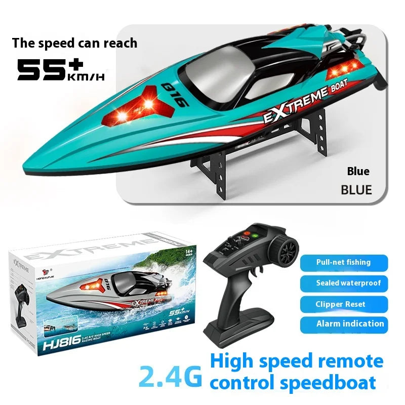 Hxjrc HJ816 High-Speed RC Boat 2.4G 55km/h Brushless Motor LED Light Speedboat Waterproof Electric Racing Model Toy