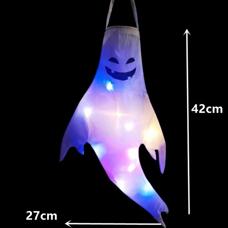 Halloween Ghost Hanging with LED Light Spooky Ghost Flag Indoor Outdoor Prop Decoration Tree Pendant Ornament Party DIY Supplies