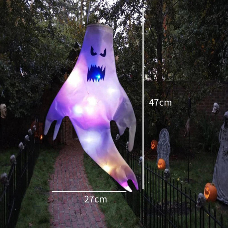 Halloween Ghost Hanging with LED Light Spooky Ghost Flag Indoor Outdoor Prop Decoration Tree Pendant Ornament Party DIY Supplies