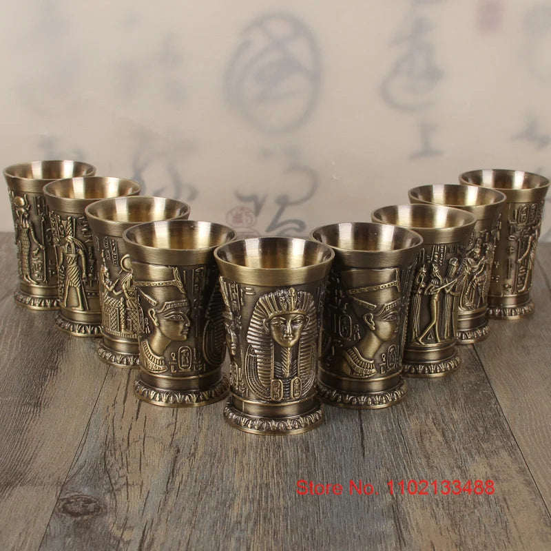 3 Pcs Lot Bronze Shot Glass Retro Egypt Small Wine Tasting Glasses 3D Relief Rameses Metal Baijiu Cup Liquor Spirits Soju Cups