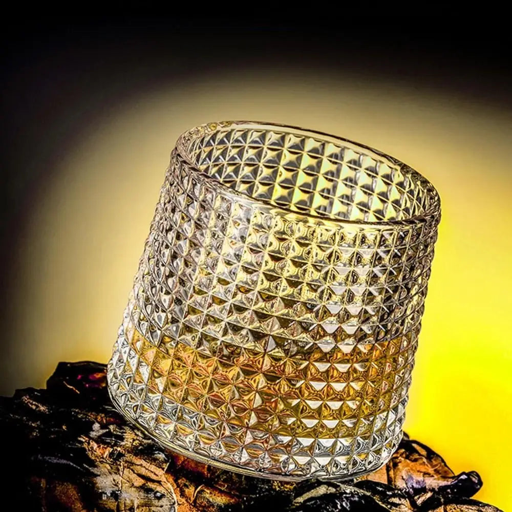 Whiskey Glasses Rotating Whisky Glass with Base 360 Rotate Degrees Crystal Rum Glass for Cocktail Party Drinking Glass