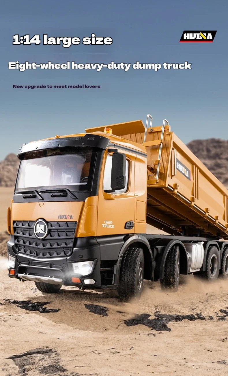 Huina 1536 1/14 Semi Alloy Transport Eight Wheeled Dump Truck With Sound And Light Remote Control Engineering Vehicle Toy Gift