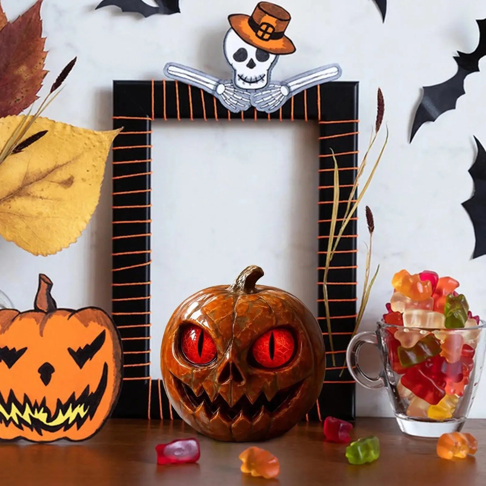 Halloween  Red-Eyed Pumpkin Figurines Desk Ornament Horror Figurines For  Dining Table Showcase Bookshelf Desktop Party gift