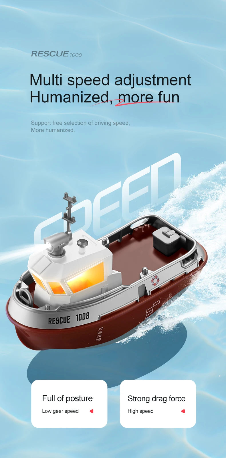 RC Boat 1/32 Remote Control Mini Rescue Boat Dual Motor Waterproof RC Racing Ship 2.4G Watercraft Speedboat Toys for Boys Gifts