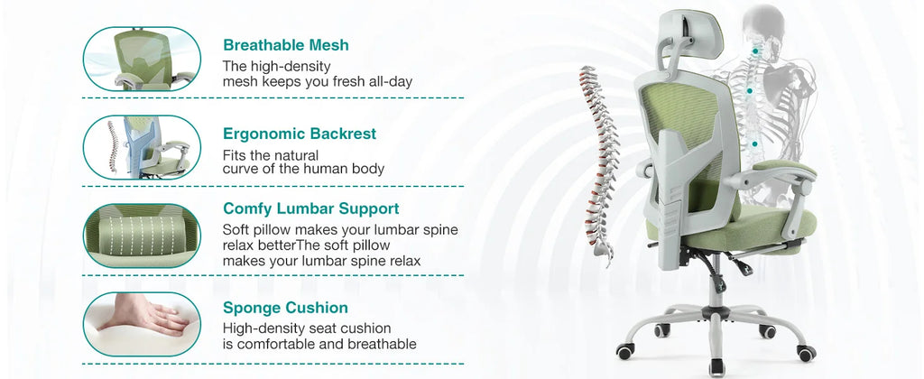 JHK Ergonomic Reclining High Back Mesh Living Room Rocking Gaming Chair Computer Desk Swivel Rolling  Lumbar Support Pillow