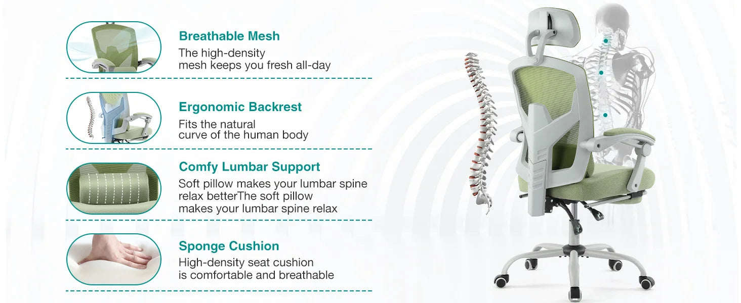 JHK Ergonomic Reclining High Back Mesh Living Room Rocking Gaming Chair Computer Desk Swivel Rolling  Lumbar Support Pillow