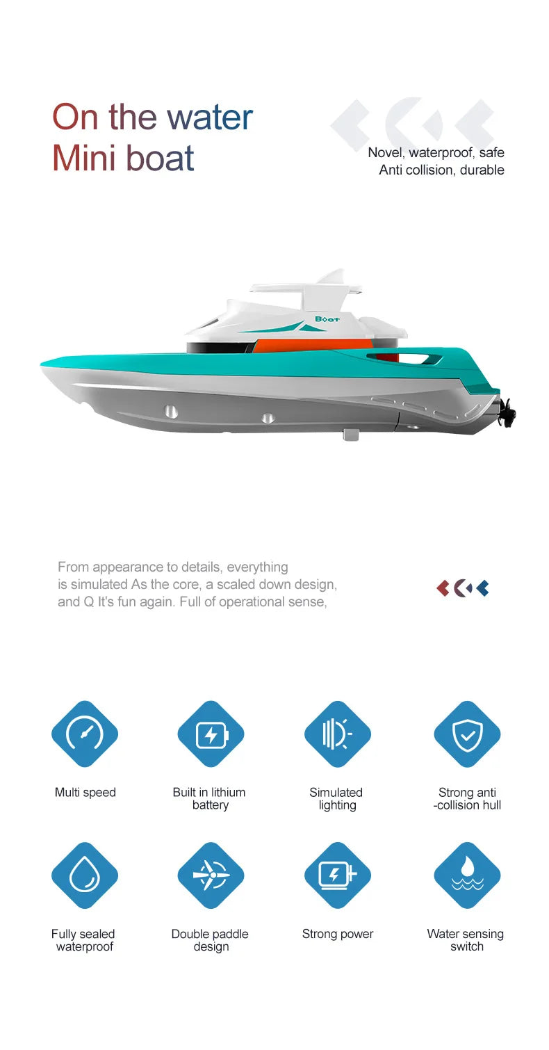 S820 RC Boat Wireless Speedboat 2.4G 1/32 Powerful Dual Motors Electric Remote Control Model Electric Toys for Kids Xmas Gift