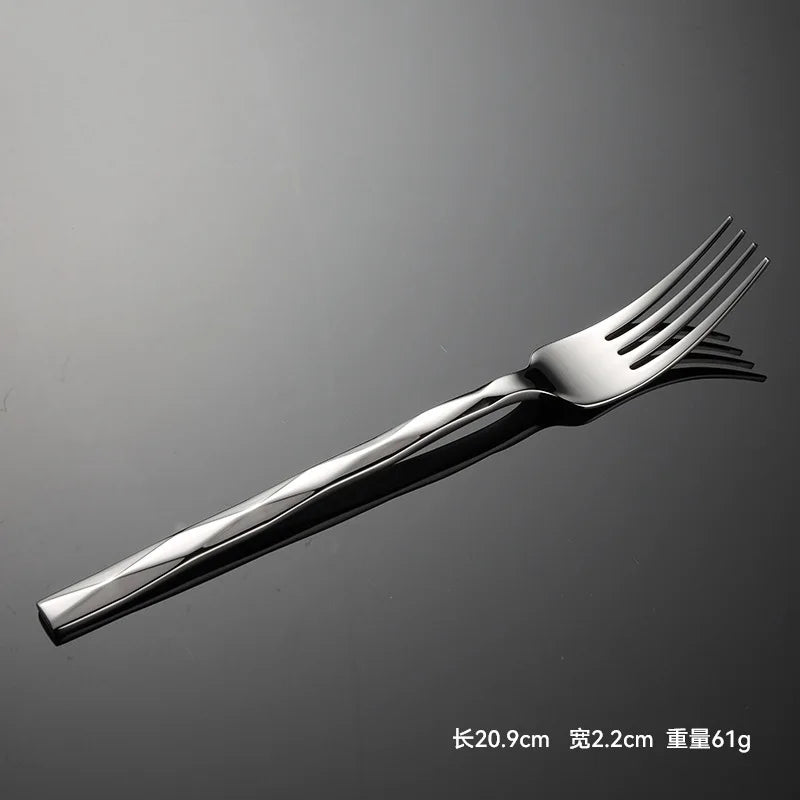 Diamond Pattern Stainless Steel Dinner Set Square Handle Cutlery Simple Fork Knife Spoon Teafork Dinning Tables Sets 2024