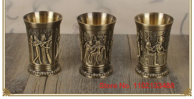 3 Pcs Lot Bronze Shot Glass Retro Egypt Small Wine Tasting Glasses 3D Relief Rameses Metal Baijiu Cup Liquor Spirits Soju Cups